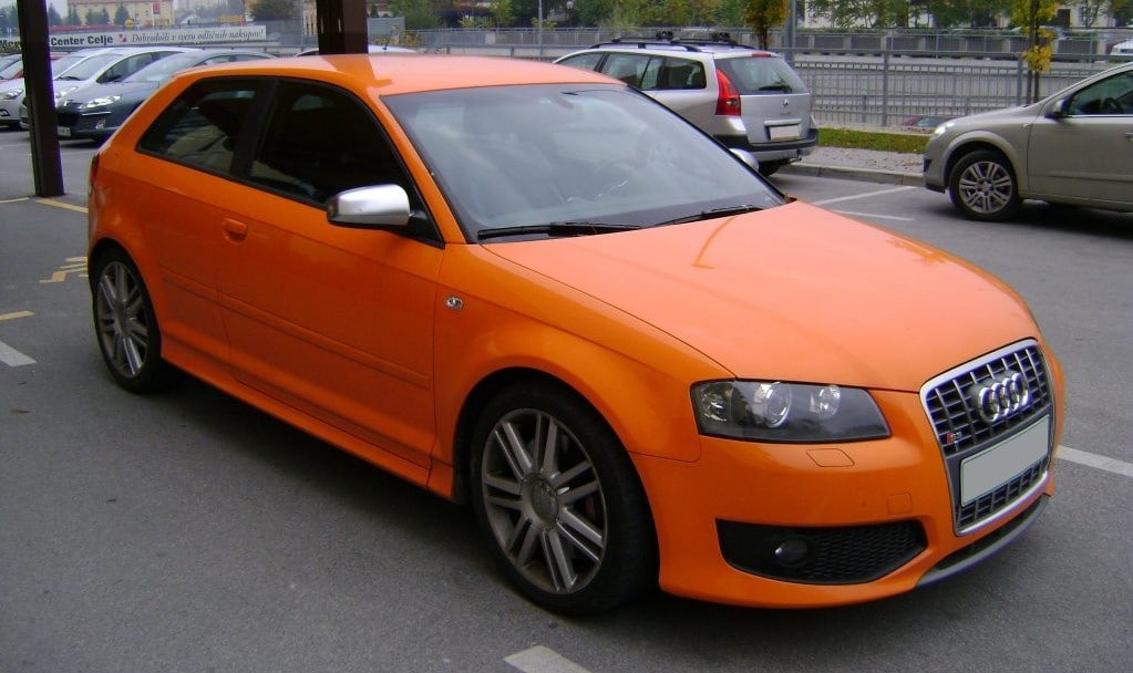 Used, orange Audi A3, 8P sport model (S3), 3-door hatchback