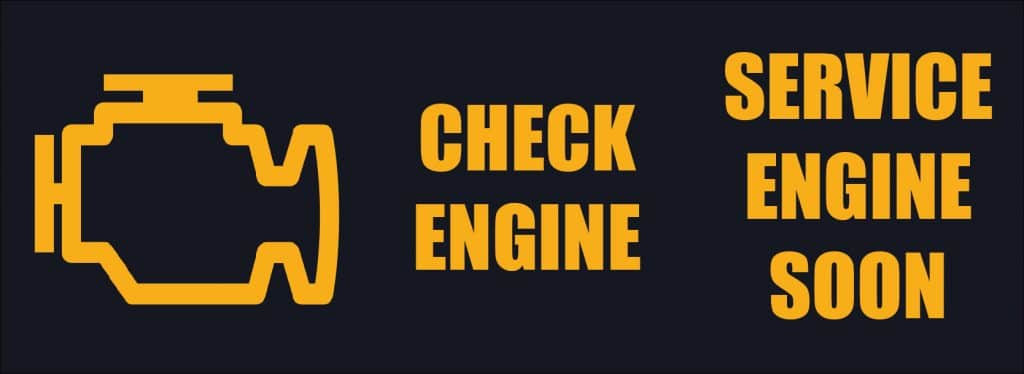 Three common check engine light icons that appear on the car dashboard.